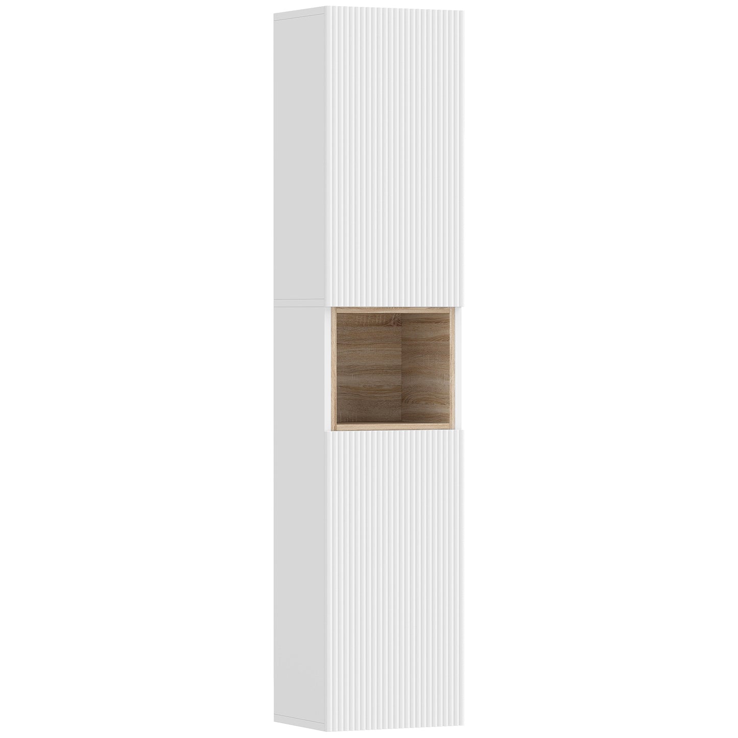 Mobilier de Baie cu 2 Uși, Rafturi Reglabile și Spațiu Deschis, Lemn, 30x24x140 cm, Alb