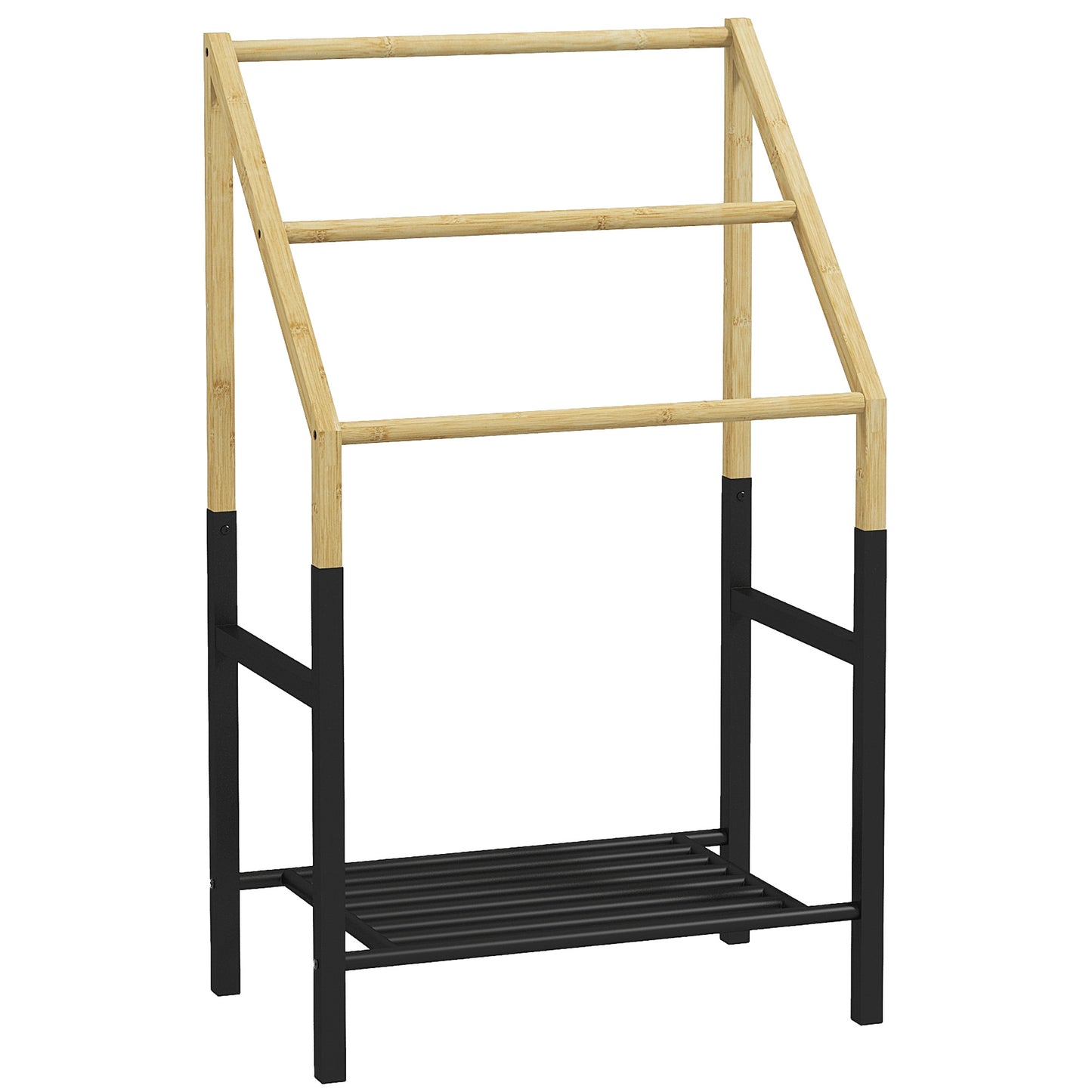 Suport Prosoape Podea – Negru, cu 3 Bare & Raft Inferior