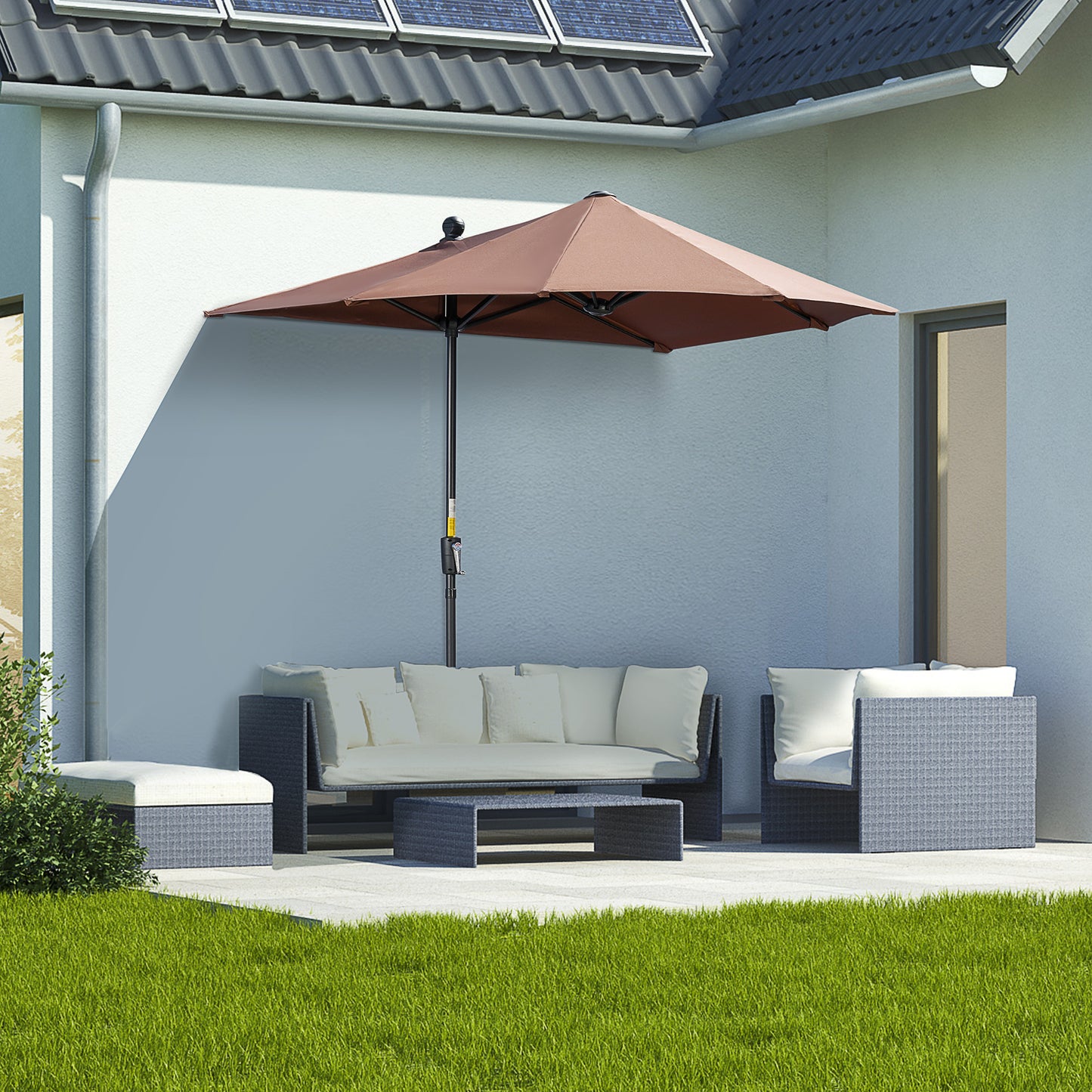 Umbrelă de Terasă 200x190x240 cm cu Manivelă, Stâlp din Oțel și Bază în Formă de Cruce Anti-UV pentru Terasă și Balcon, Gri