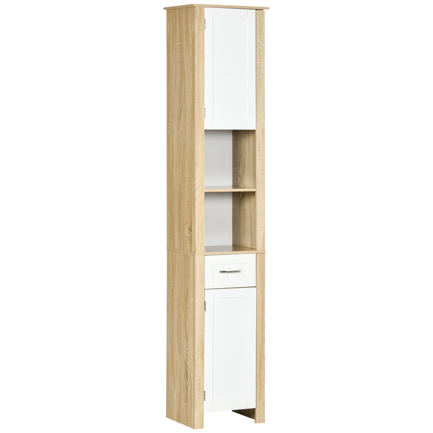 Dulap Baie inalt – Sertar & Rafturi Reglabile, Alb Elegant