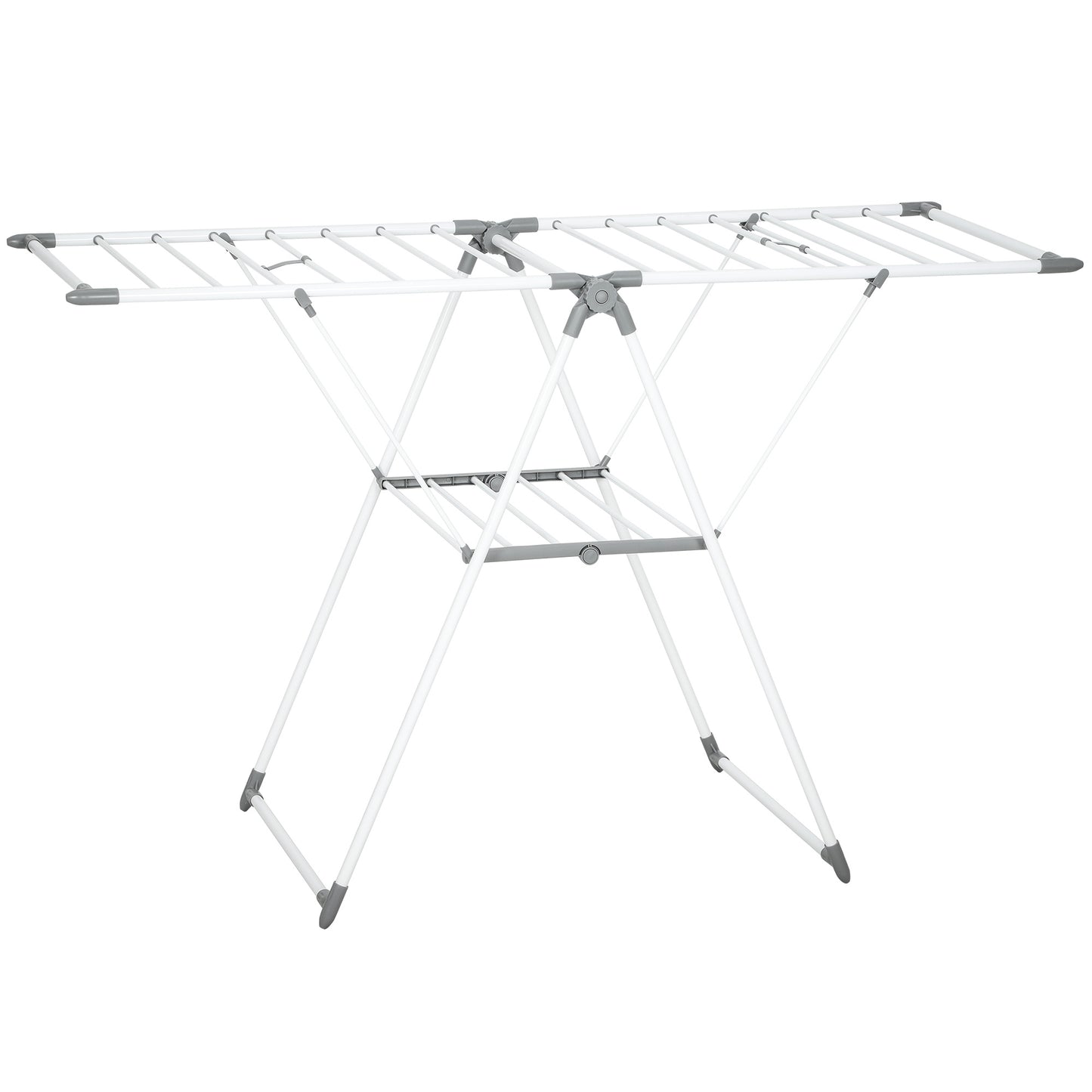 Uscător de Rufe cu 2 Niveluri Reglabil pe 4 Înălțimi, Uscător cu Picioare Antiderapante din Metal și Plastic, 156,5x61,5x97 cm, Alb