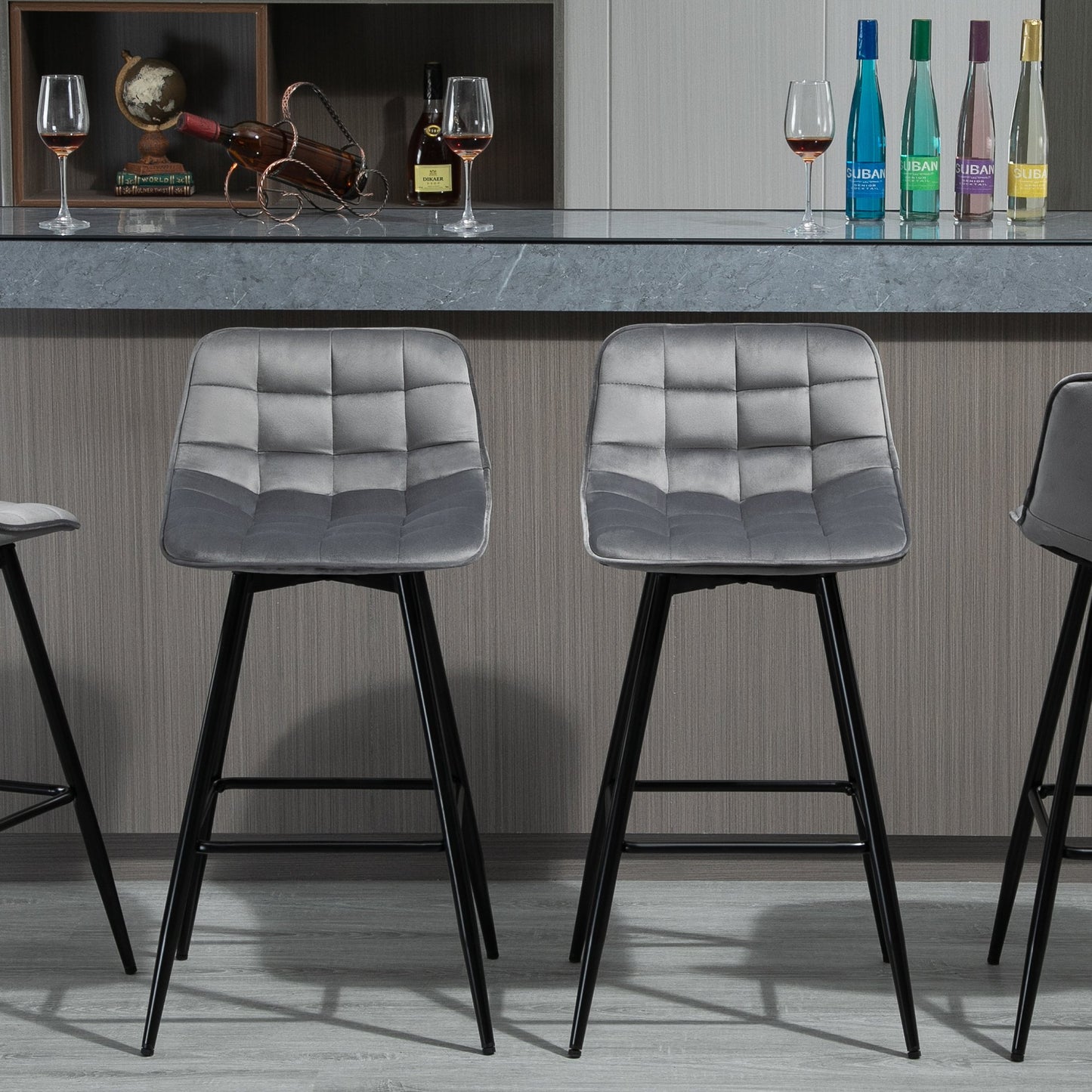 Set 2 Scaune Înalte în Stil Nordic cu Spătar și Suport pentru Picioare, 45x47x88 cm, Gri