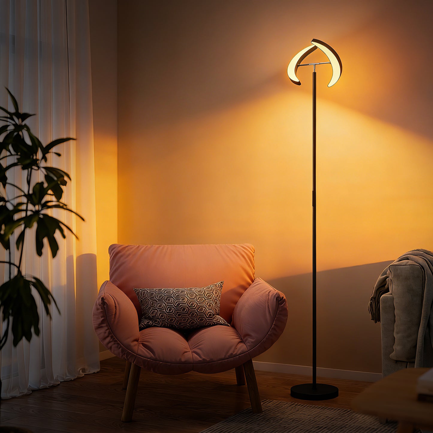 Lampă de Podea Reglabilă cu Telecomandă și Două Capete Rotative 350°, Reglare Temperatură Culoare 2700K-6000K, pentru Living și Dormitor, Negru