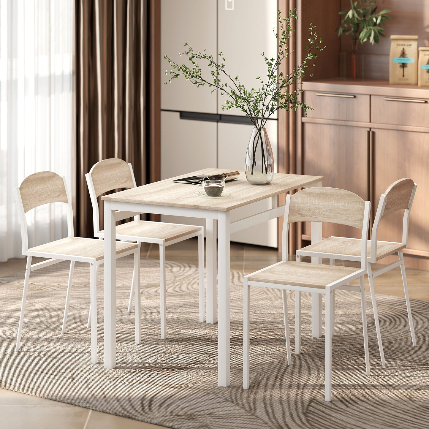 Set Masă de Prânz din 5 Piese cu 1 Masă Dreptunghiulară și 4 Scaune, 100x63x76,5 cm, Gri și Alb