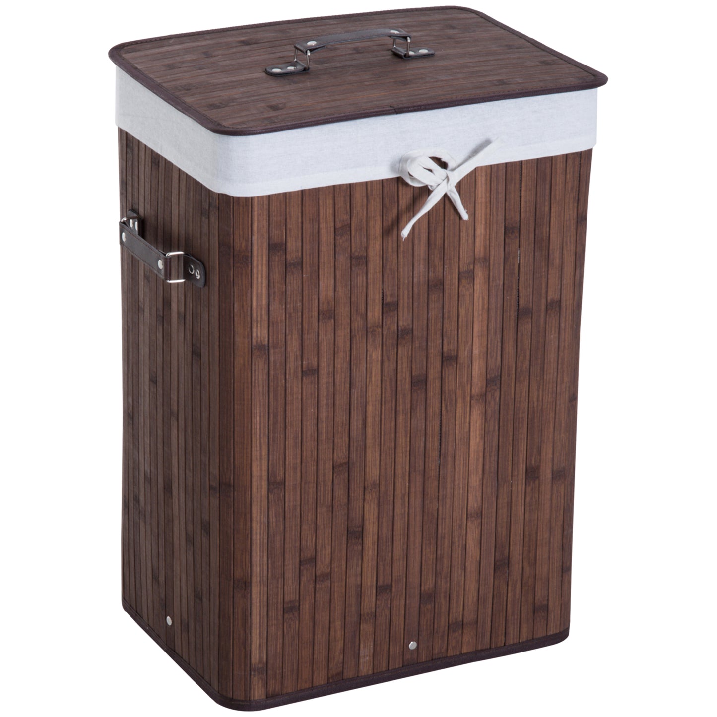 Cos de rufe din bambus cu capac si geanta detasabila din material, 40x30x60cm, maro
