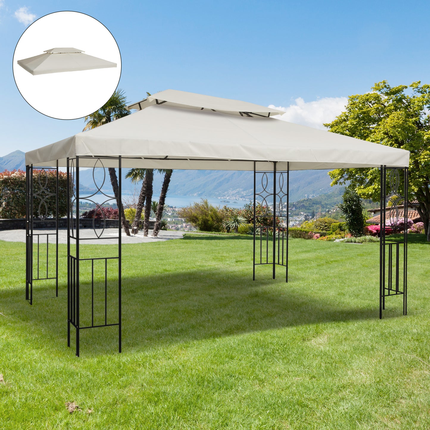 Acoperiș de Schimb Impermeabil pentru Gazebo pentru Grădină Dublu Strat 3x4m