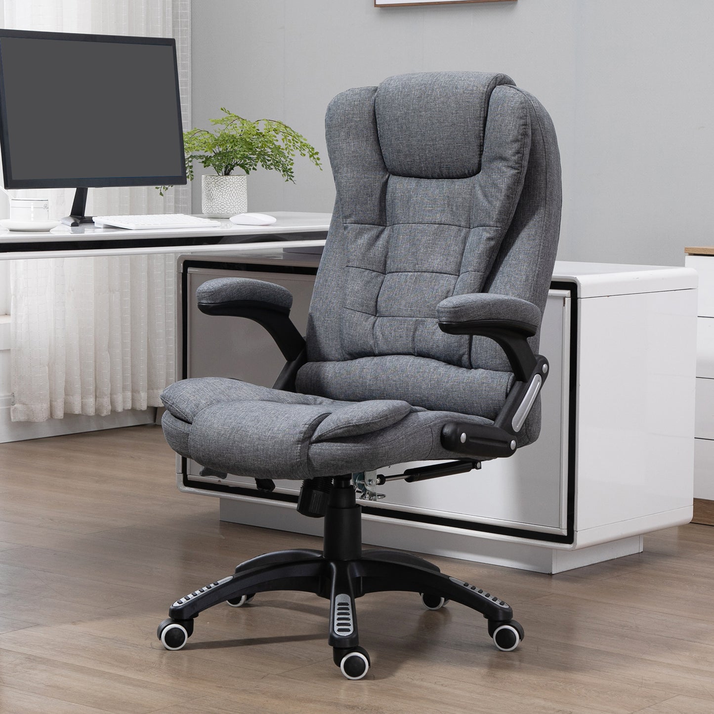 Fotoliu Relax cu 6 Zone de Masaj, Spătar Reglabil și Design Ergonomic, Gri