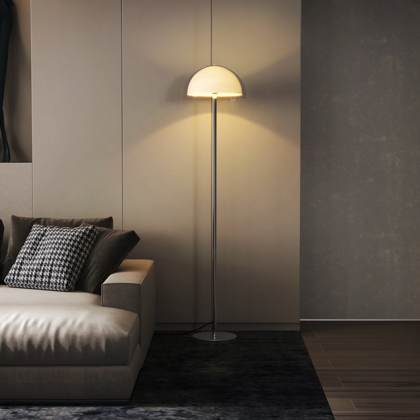 Lampă de Podea Modernă cu Abajur Dublu Stratificat, din Metal și Acril, Ø35x150 cm, Albă