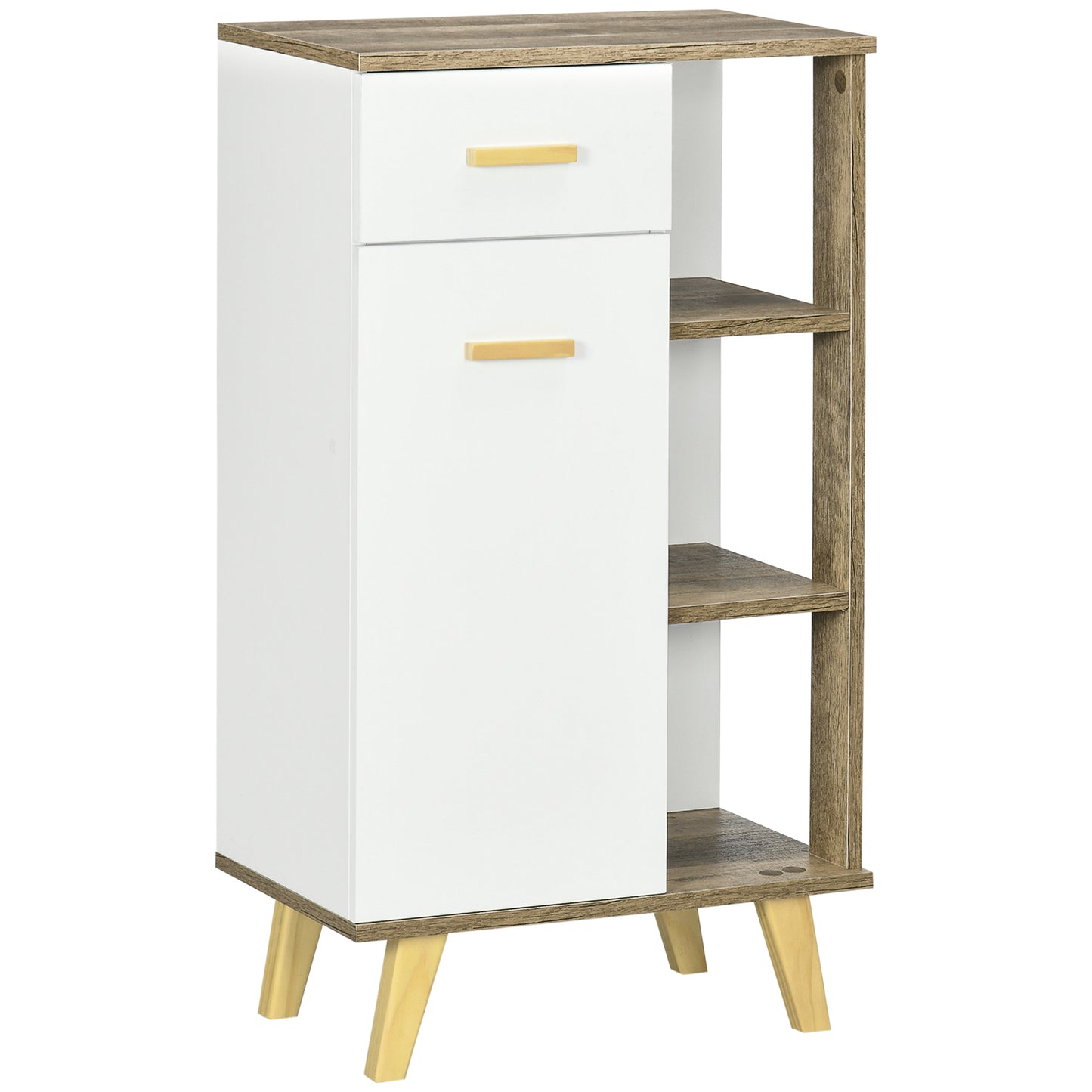 Dulap de baie modern cu dulap, sertar si rafturi din lemn, dulap multifunctional cu baza inaltata, 50x30x89cm, alb
