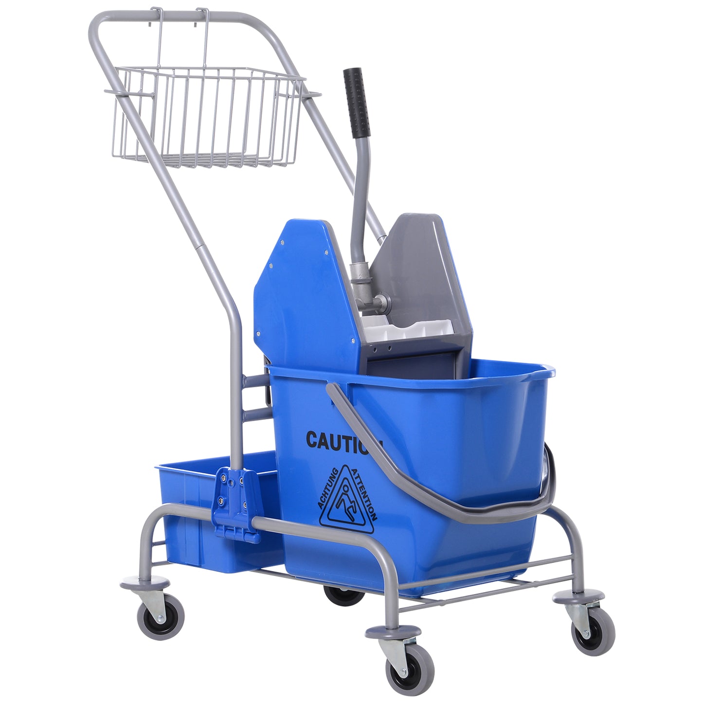 Cărucior Profesional de Curățenie cu Coș Suspendat, Raft și Găleată de 25L cu Storcător, 72x49,5x95 cm, Albastru