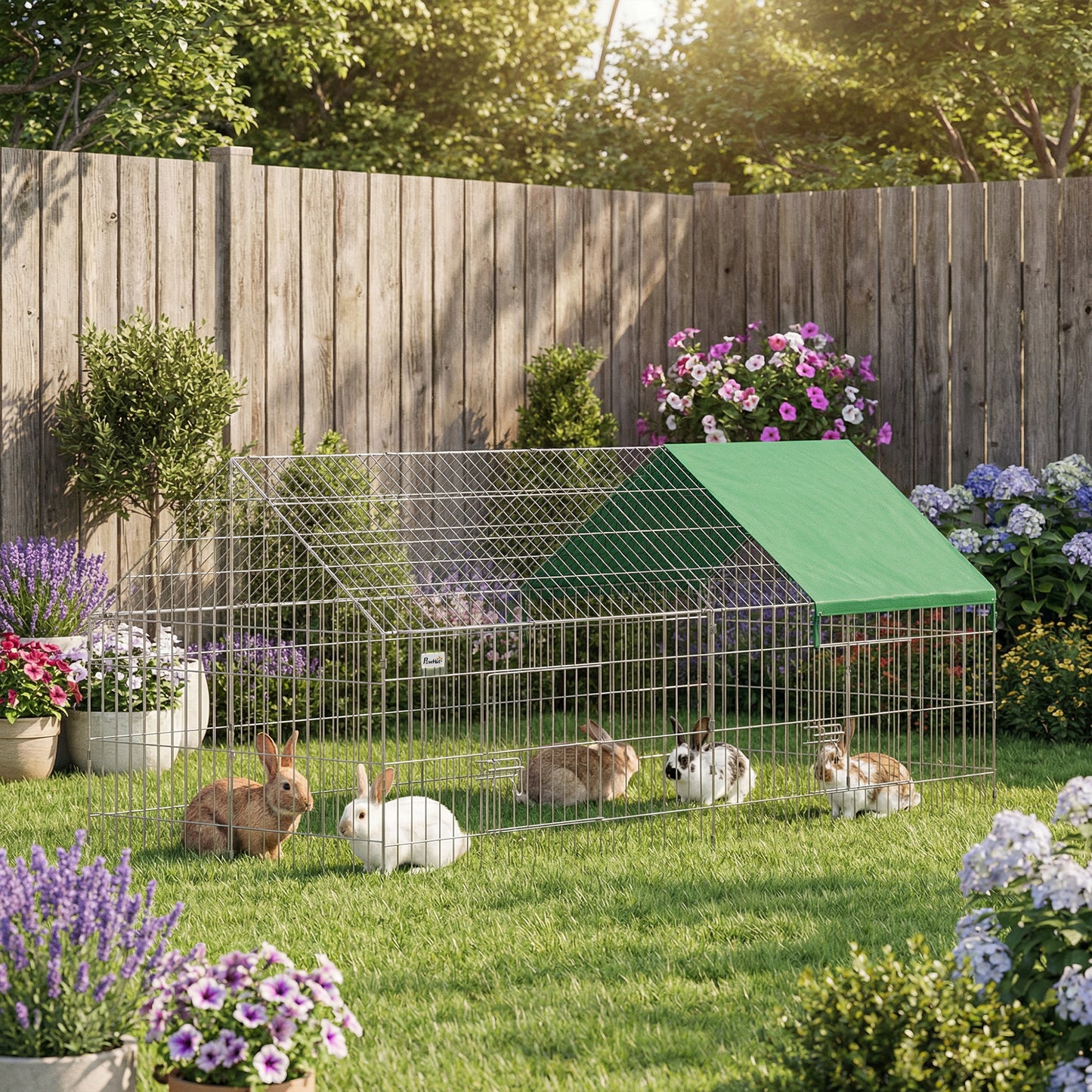 Cușcă pentru Iepuri și Găini de Exterior și Interior cu Protecție Solară și Grilaj Metalic, pentru Animale Mici, Rațe, Găini, 180x75x75 cm, Verde