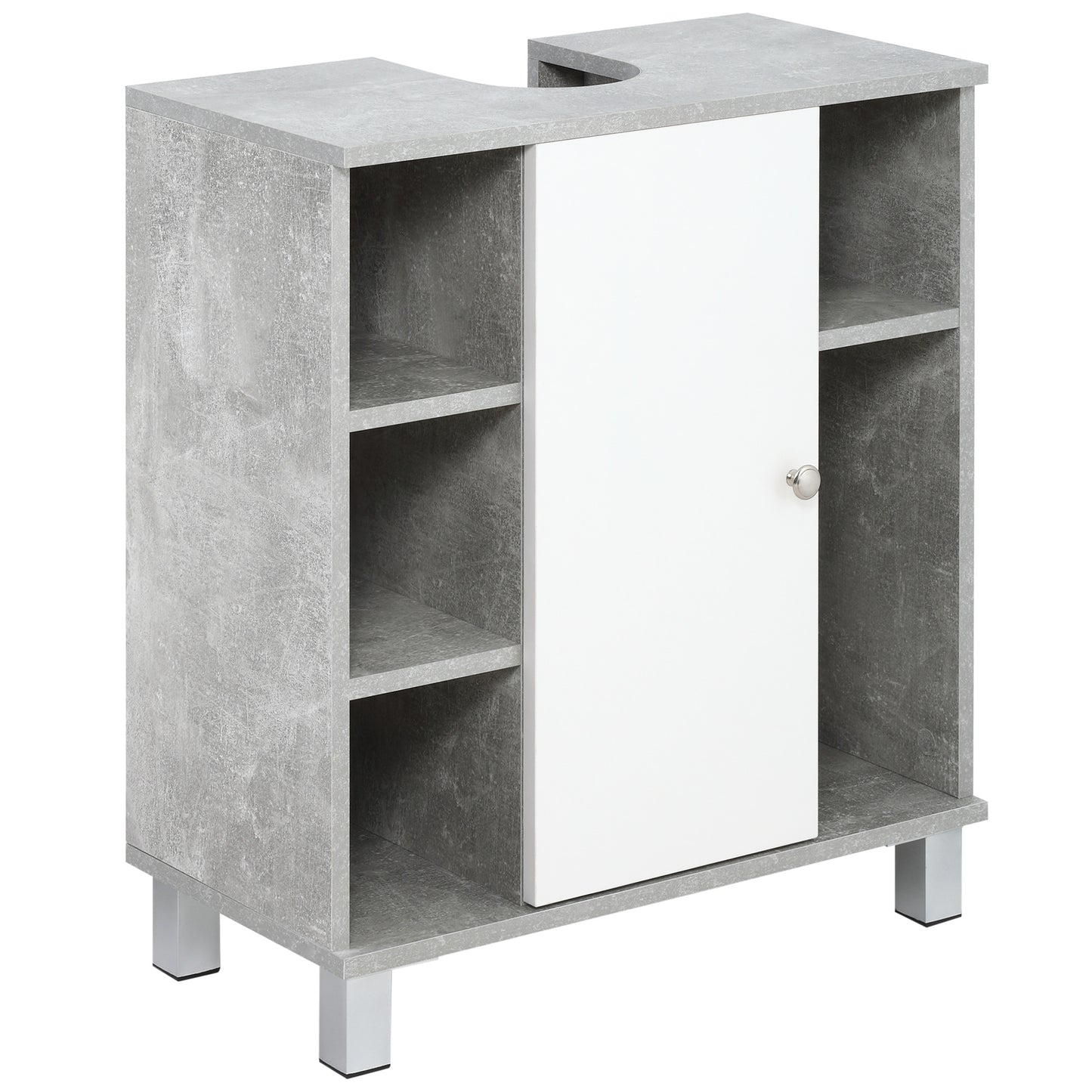 Dulapior Subchiuveta cu Decupare in forma de U si 6 Etajere din Lemn, 60x30x68cm - Alb/Gri