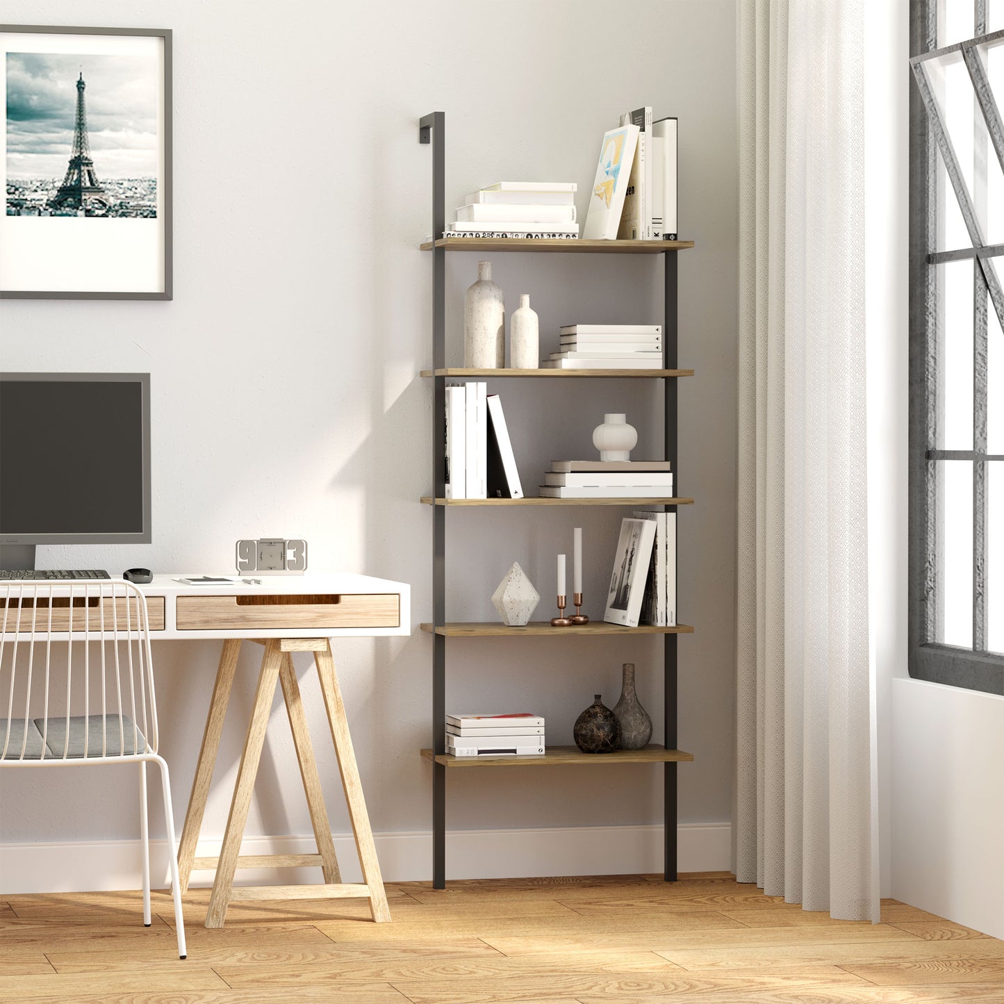 Biblioteca Industriala cu Scara – 5 Niveluri 60×30×184,5 cm