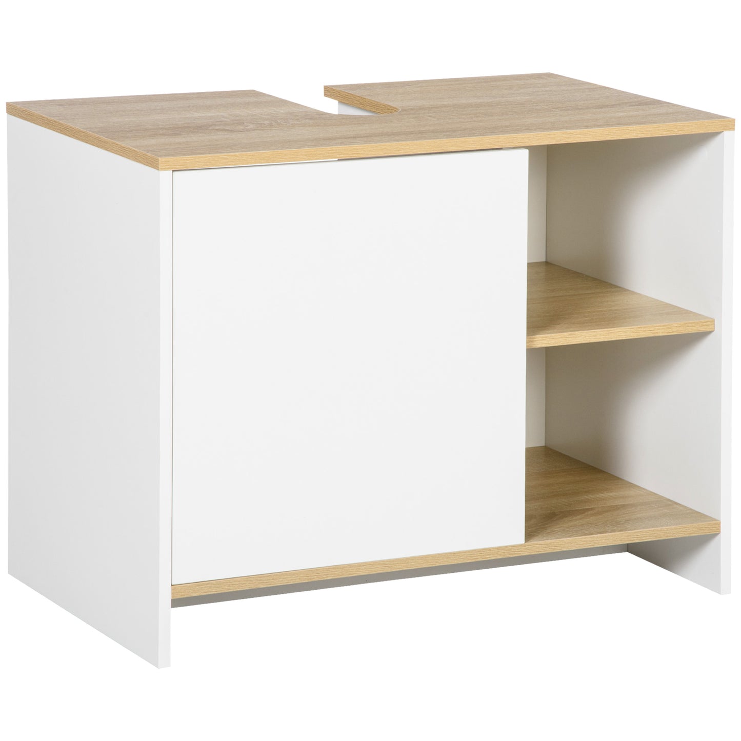 Dulap pentru lavoar pentru baie, 77x45x60cm, alb si culoarea lemnului