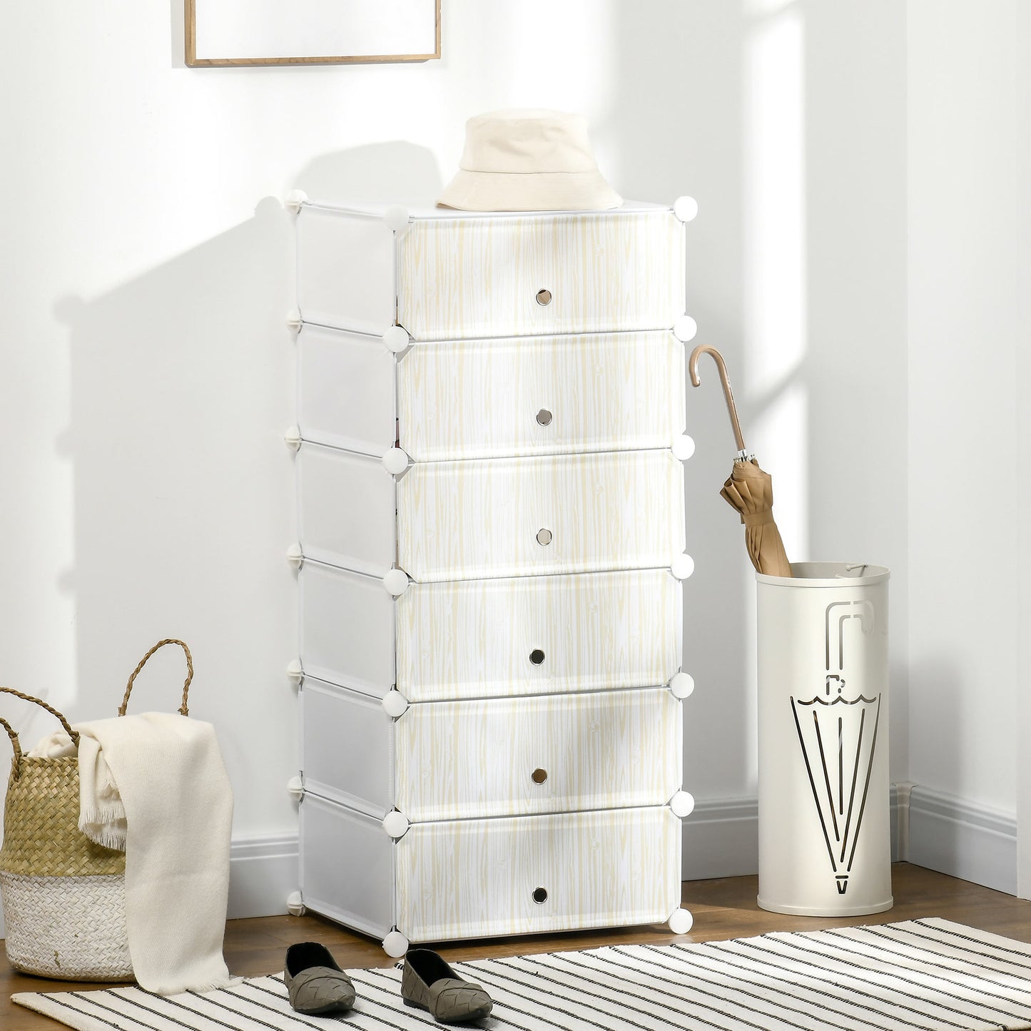 Mobilier pentru incaltaminte modular, 6 cuburi 45x35x17cm din plastic PP si otel, alb
