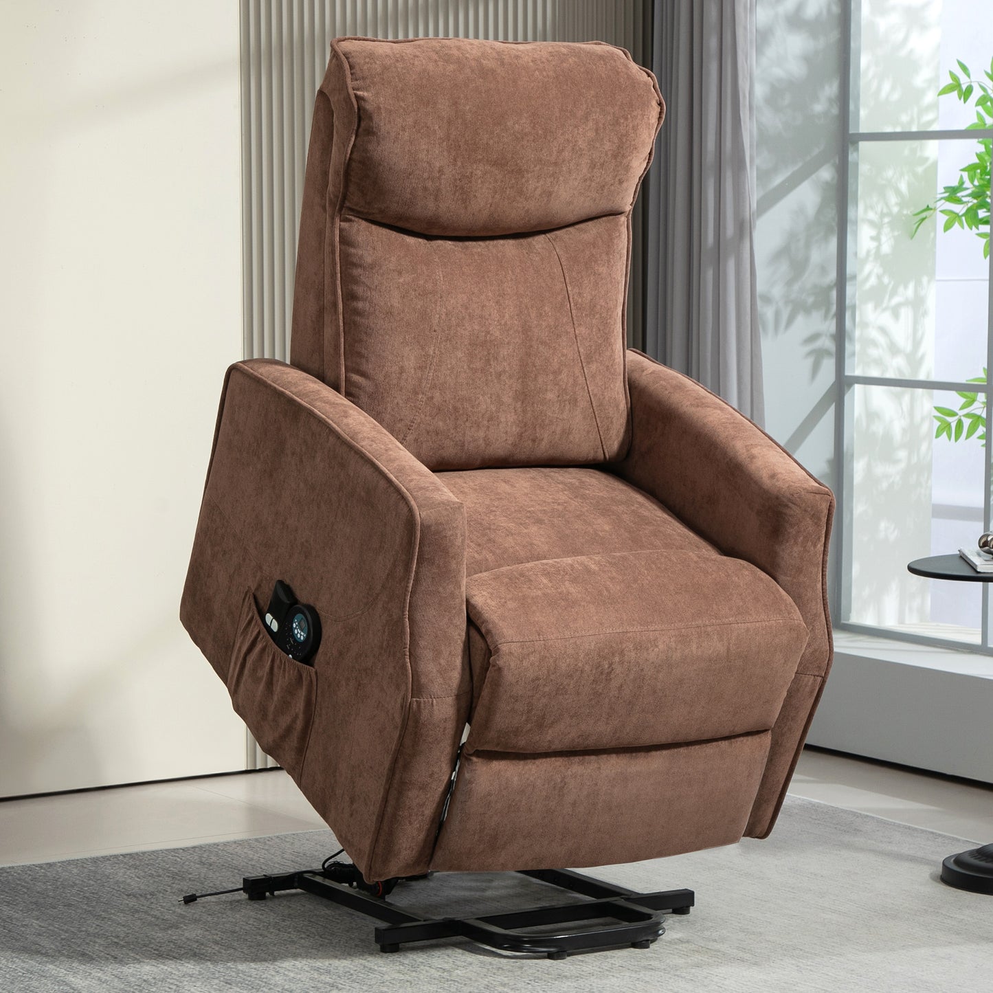 Fotoliu Relax Electric cu Funcție de Ridicare, 8 Puncte de Masaj, Reclinabil până la 135° cu 2 Telecomenzi, Maro