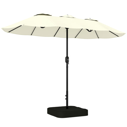 Umbrelă Dublă cu 12 Spițe, Manivelă, Bază în Formă de Cruce și Saci, din Metal și Poliester, 3x1.5 m, Bej