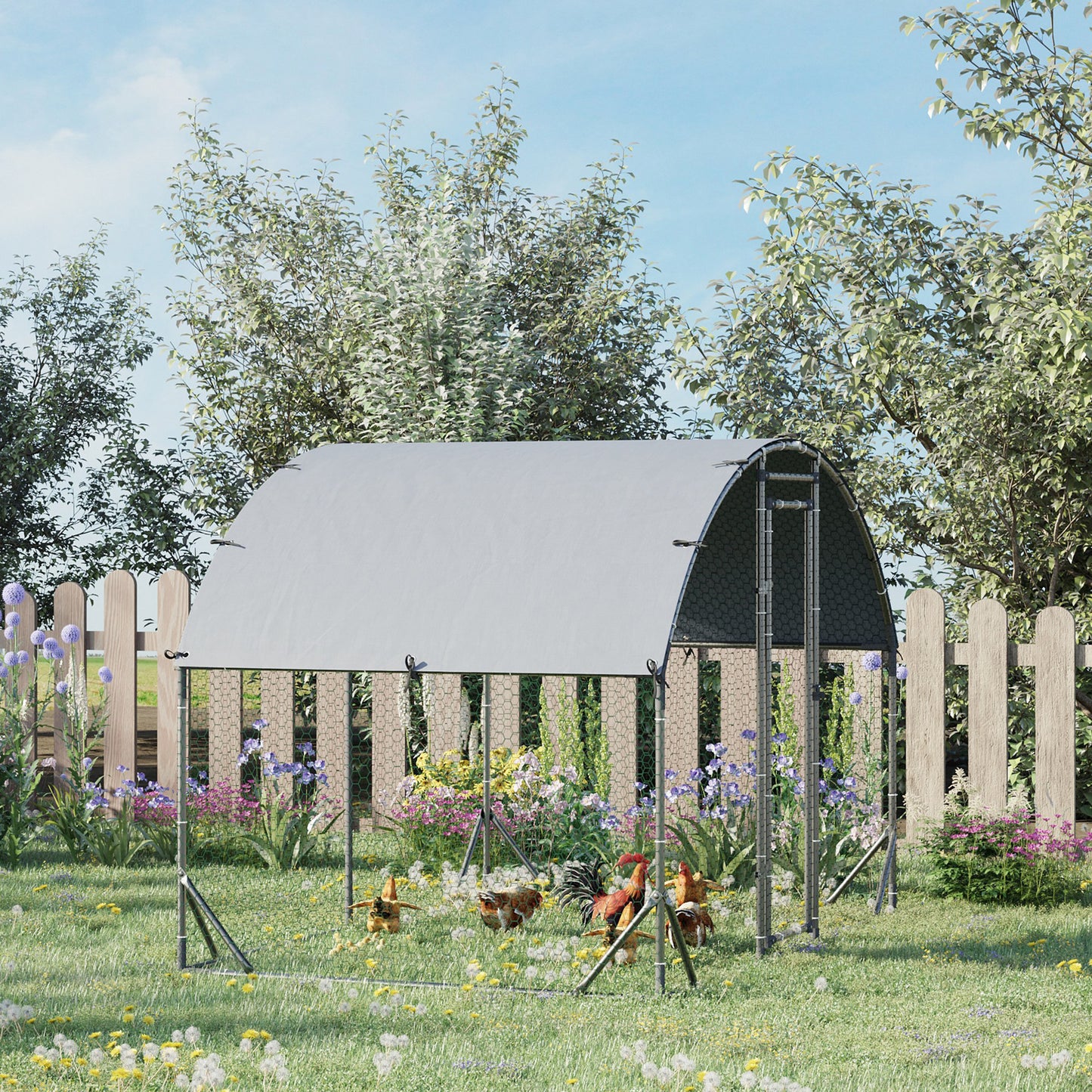 Coteț pentru Găini de Exterior, 2.8x2x2m Recinte din Oțel Zincat cu Acoperiș Impermeabil Anti-UV și Încuietoare, Cușcă pentru 4-6 Păsări, Iepuri și Rațe
