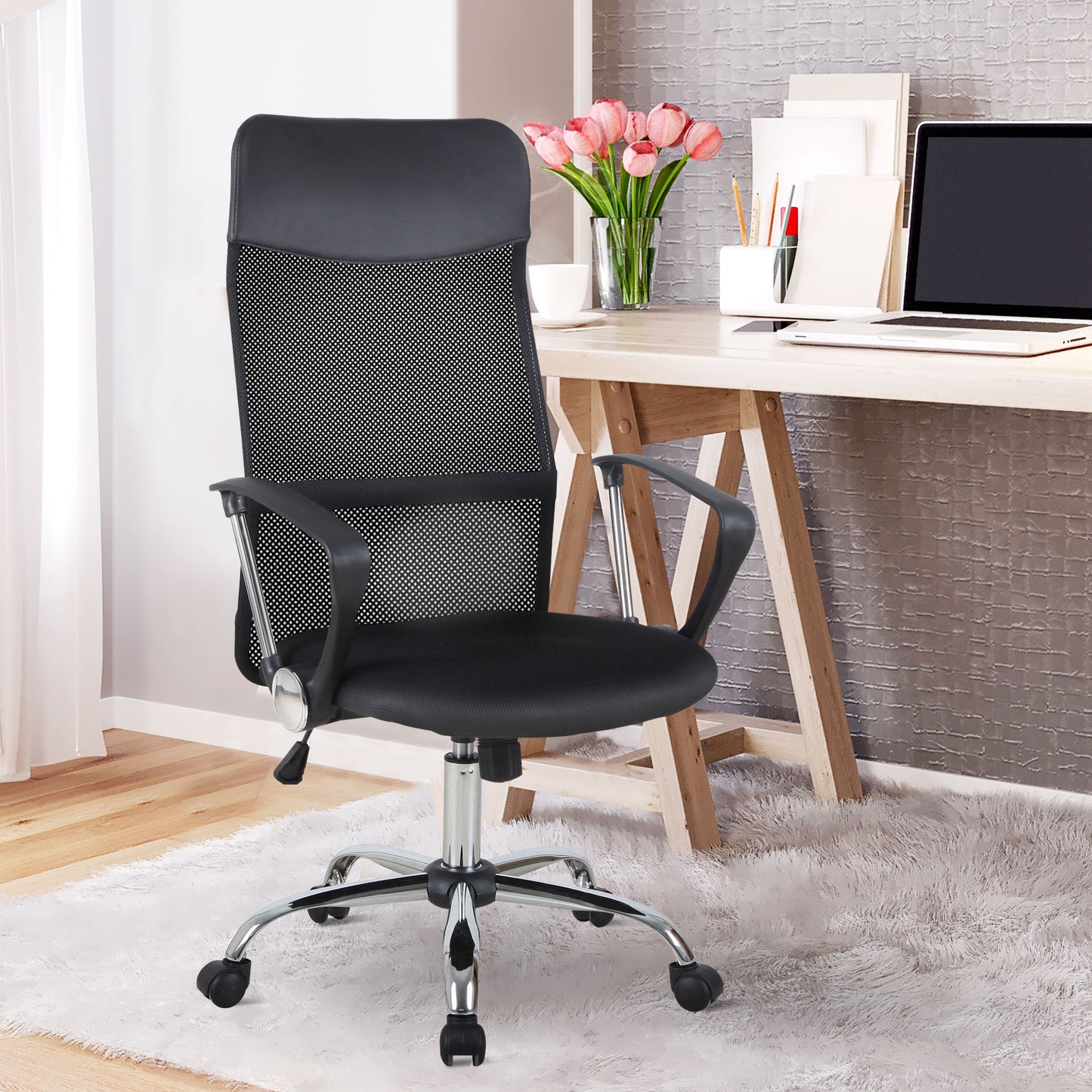 scaun ergonomic de birou, insertie plasa, negru