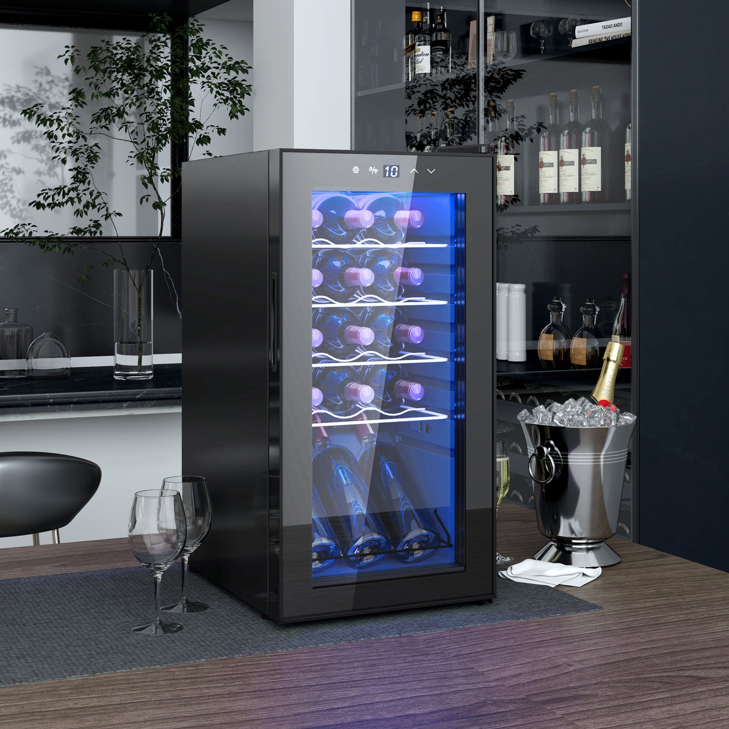 Frigider pentru Vin 15 Sticle, Capacitate 44L, cu Control Temperatură și Rafturi Reglabile, Negru
