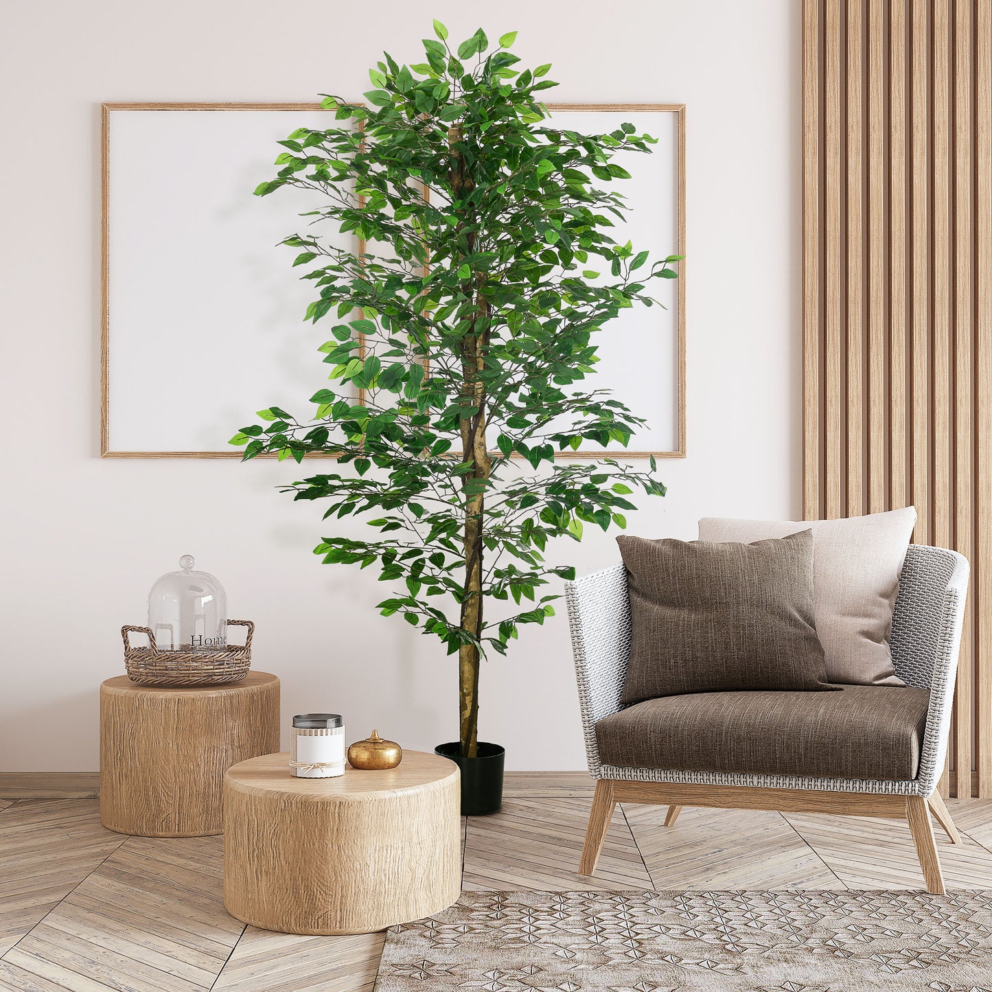Plantă Artificială de Ficus cu 1260 Frunze, Plantă Artificială cu Ghiveci Inclus, Ø17,5x14,5 cm, Verde