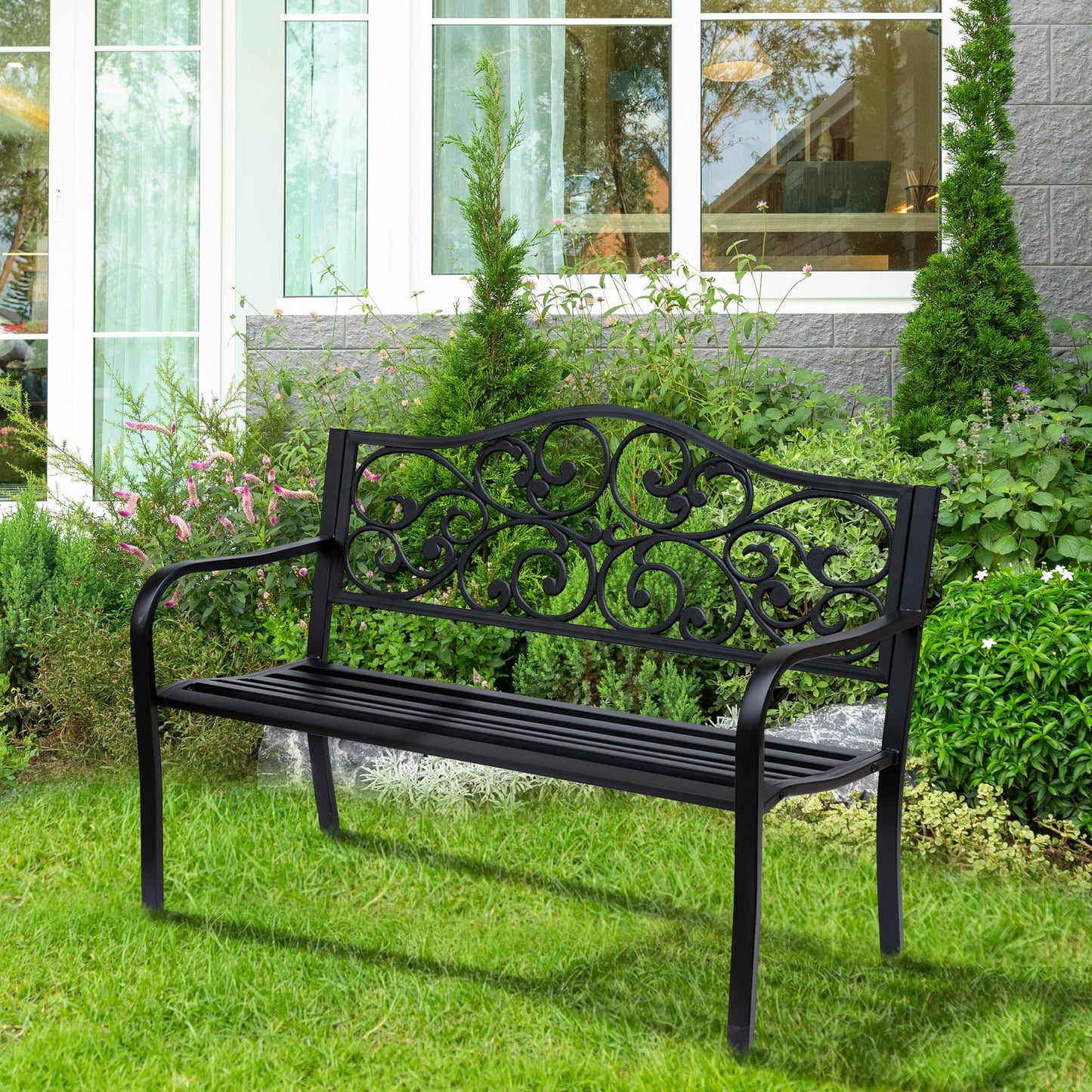 Banca pentru exterior din metal, 127x60x89cm, negru