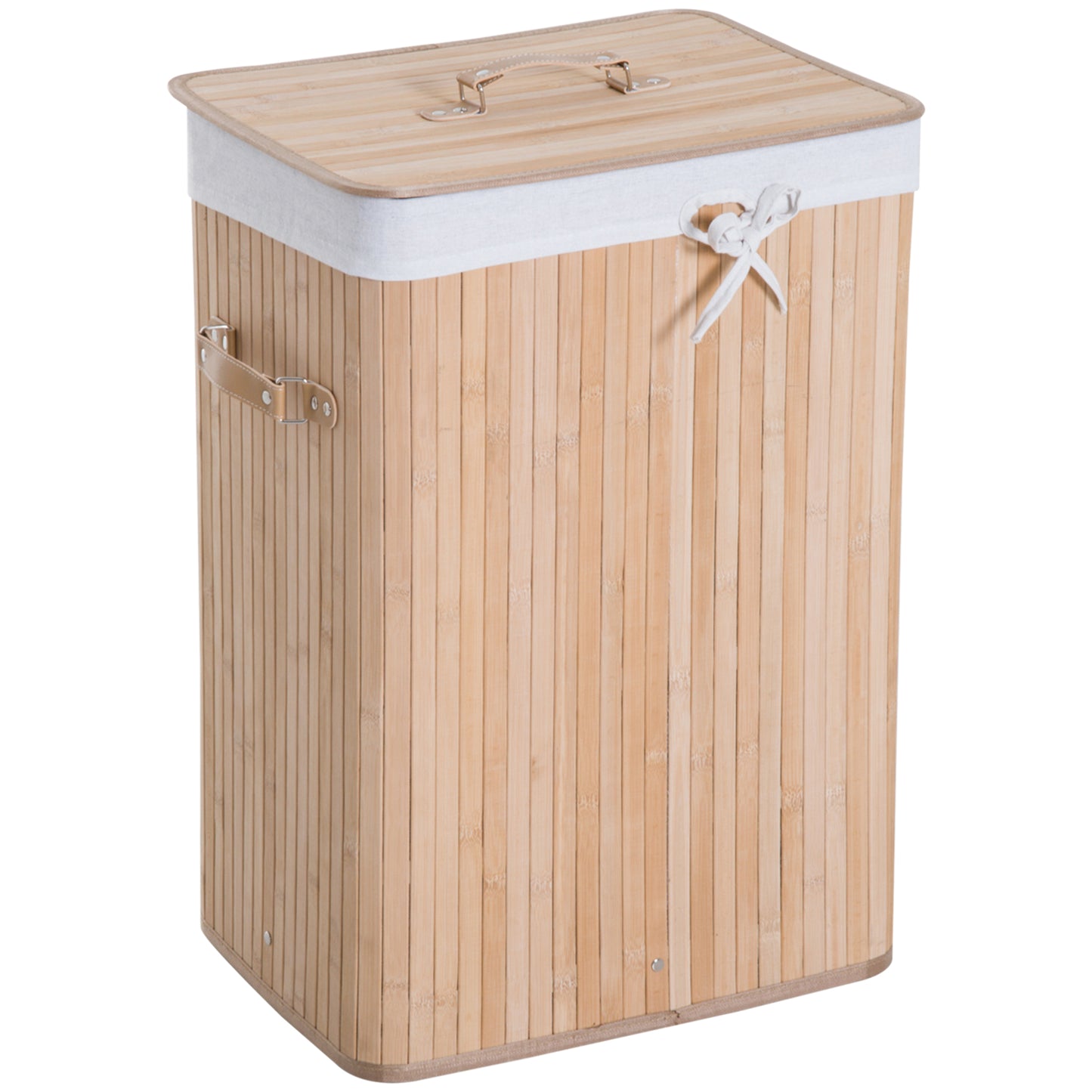 Cos de rufe din bambus cu capac si geanta detasabila din material, 40x30x60cm, natural