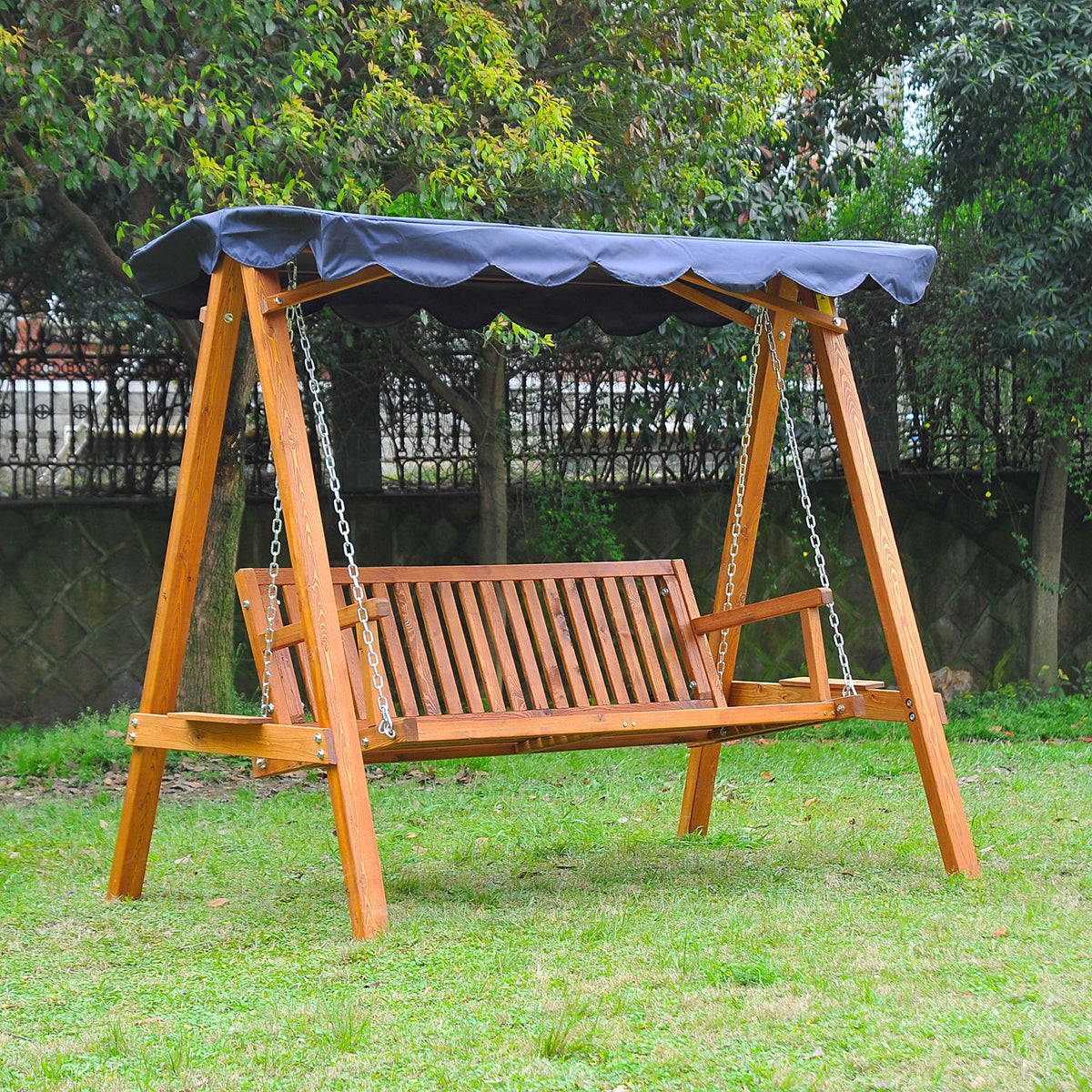 leagan de gradina cu 3 locuri, lemn, 200x130x185 cm