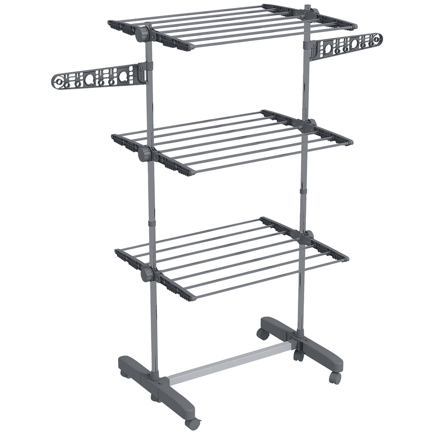 Uscător Vertical cu 3 Niveluri Reglabile, din Oțel și Plastic, 142x55x152 cm, Gri și Argintiu