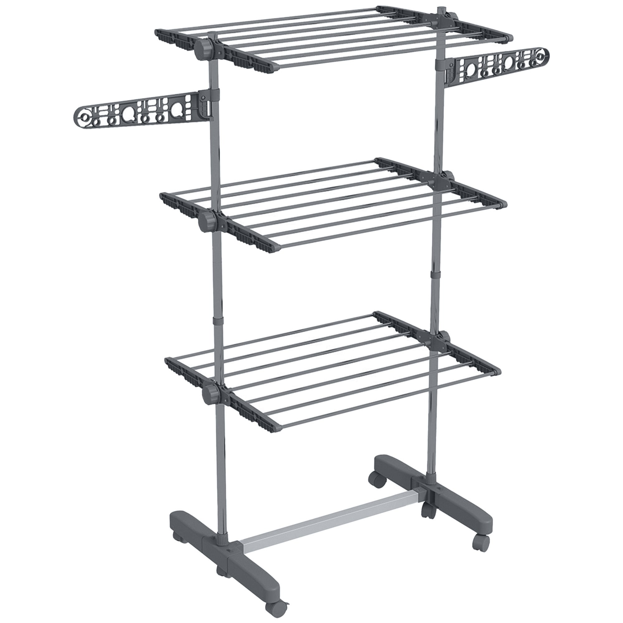 Uscător Vertical cu 3 Niveluri Reglabile, din Oțel și Plastic, 142x55x152 cm, Gri și Argintiu