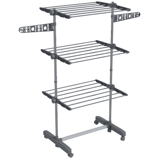 Uscător Vertical cu 3 Niveluri Reglabile, din Oțel și Plastic, 142x55x152 cm, Gri și Argintiu