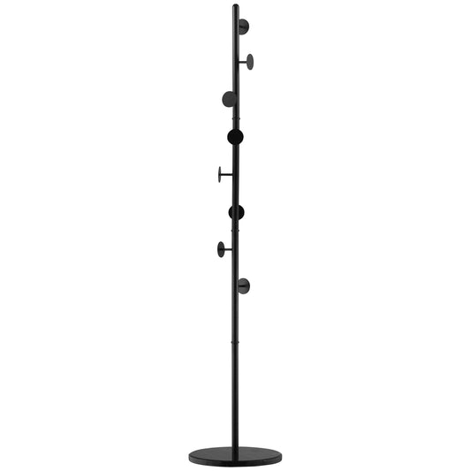 Cuier de Podea cu 8 Carlige, Cuier pentru Intrare si Dormitor din Otel cu Baza din Marmura, 35x35x170cm, Negru