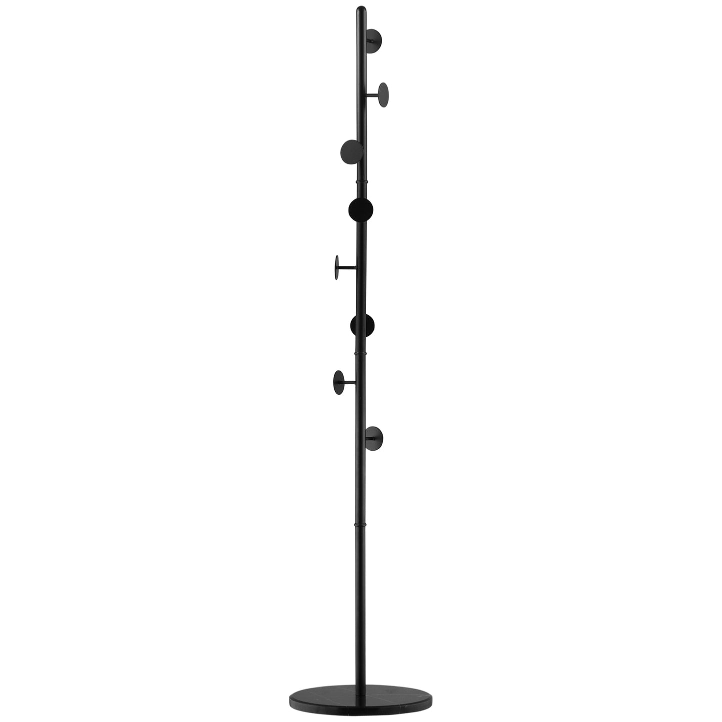 Cuier de Podea cu 8 Carlige, Cuier pentru Intrare si Dormitor din Otel cu Baza din Marmura, 35x35x170cm, Negru