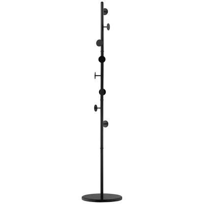 Cuier de Podea cu 8 Carlige, Cuier pentru Intrare si Dormitor din Otel cu Baza din Marmura, 35x35x170cm, Negru