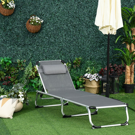 Șezlong Pliabil cu Tetieră și Spătar Reglabil din Aluminiu 60x165x76cm Gri