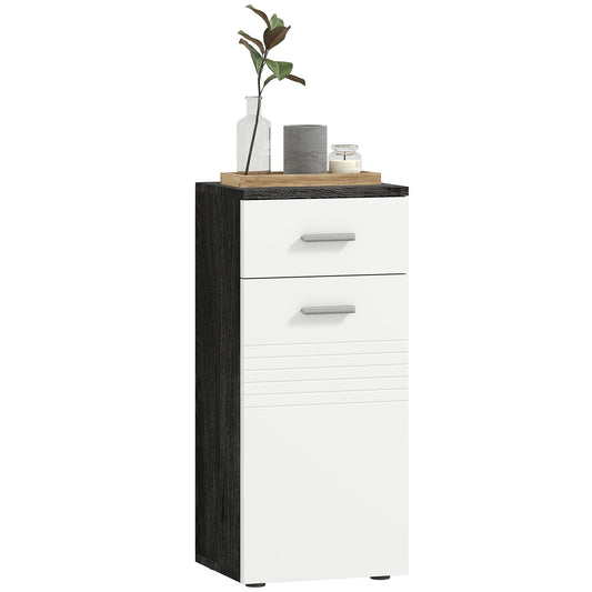 Dulap Baie din Lemn cu Sertar și Rafturi, Design Alb și Negru