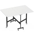 Masă pliabilă pentru 4-6 persoane cu 2 extensii și roți cu frână, 120x80x73 cm, alb cu aspect de lemn