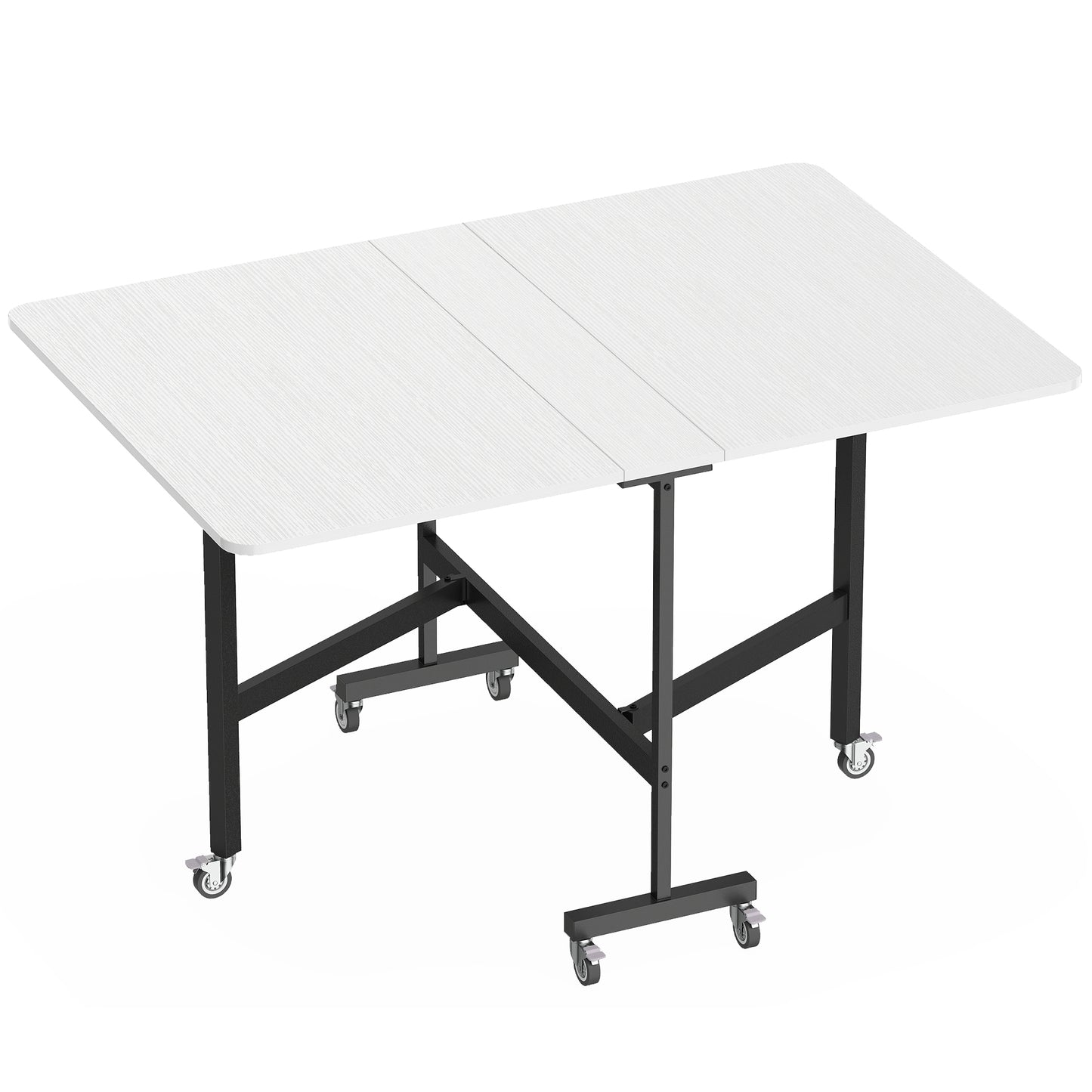 Masă pliabilă pentru 4-6 persoane cu 2 extensii și roți cu frână, 120x80x73 cm, alb cu aspect de lemn