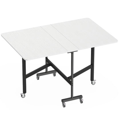 Masă pliabilă pentru 4-6 persoane cu 2 extensii și roți cu frână, 120x80x73 cm, alb cu aspect de lemn