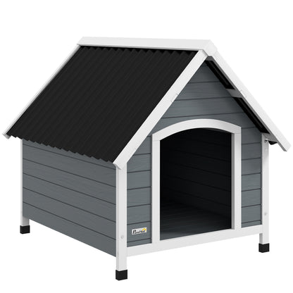 Cușcă pentru câini din lemn pentru exterior, căsuță pentru câini mari cu podea detașabilă, 84x99x87cm, gri