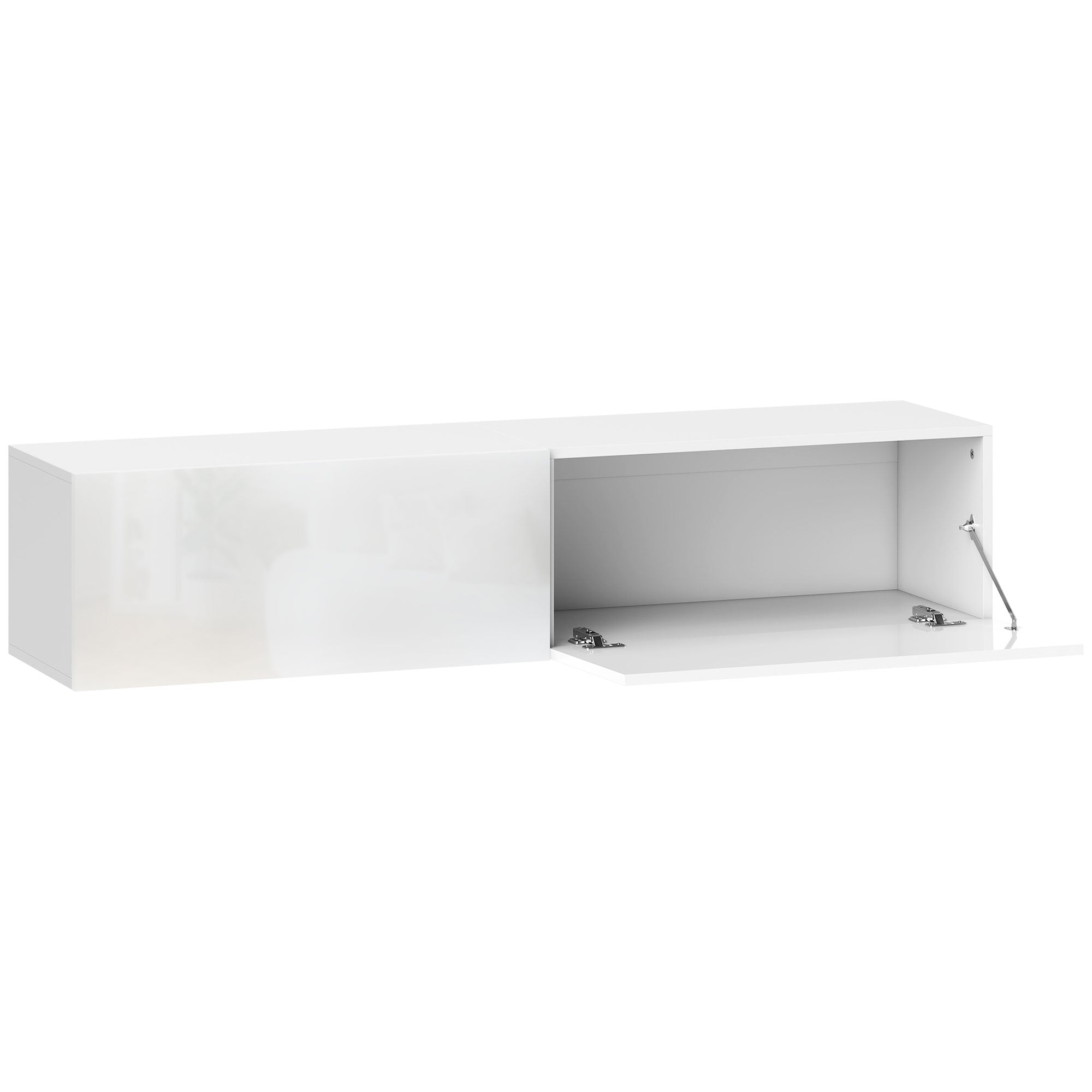 Dulap TV Suspendat pentru Televizoare de 45"-55"-65" cu 2 dulapuri și uși rabatabile, 140x33x29.8 cm, alb