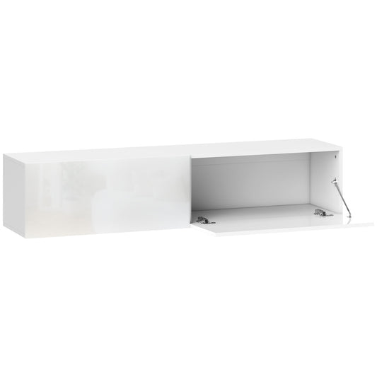Dulap TV Suspendat pentru Televizoare de 45"-55"-65" cu 2 dulapuri și uși rabatabile, 140x33x29.8 cm, alb