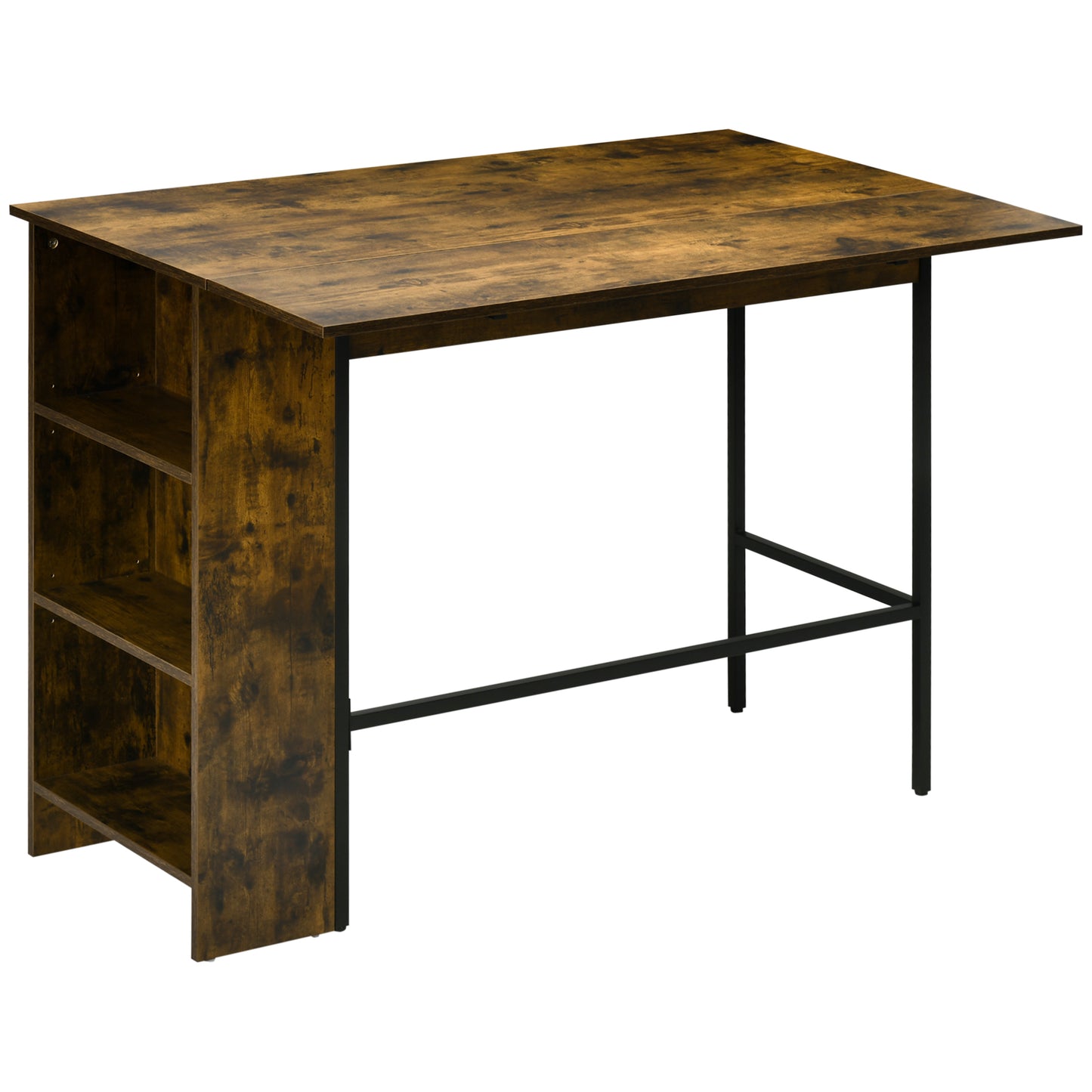 Masa de bar pliabil in stil industrial cu 3 rafturi, masa inalta din lemn si otel 120x76x91.4cm