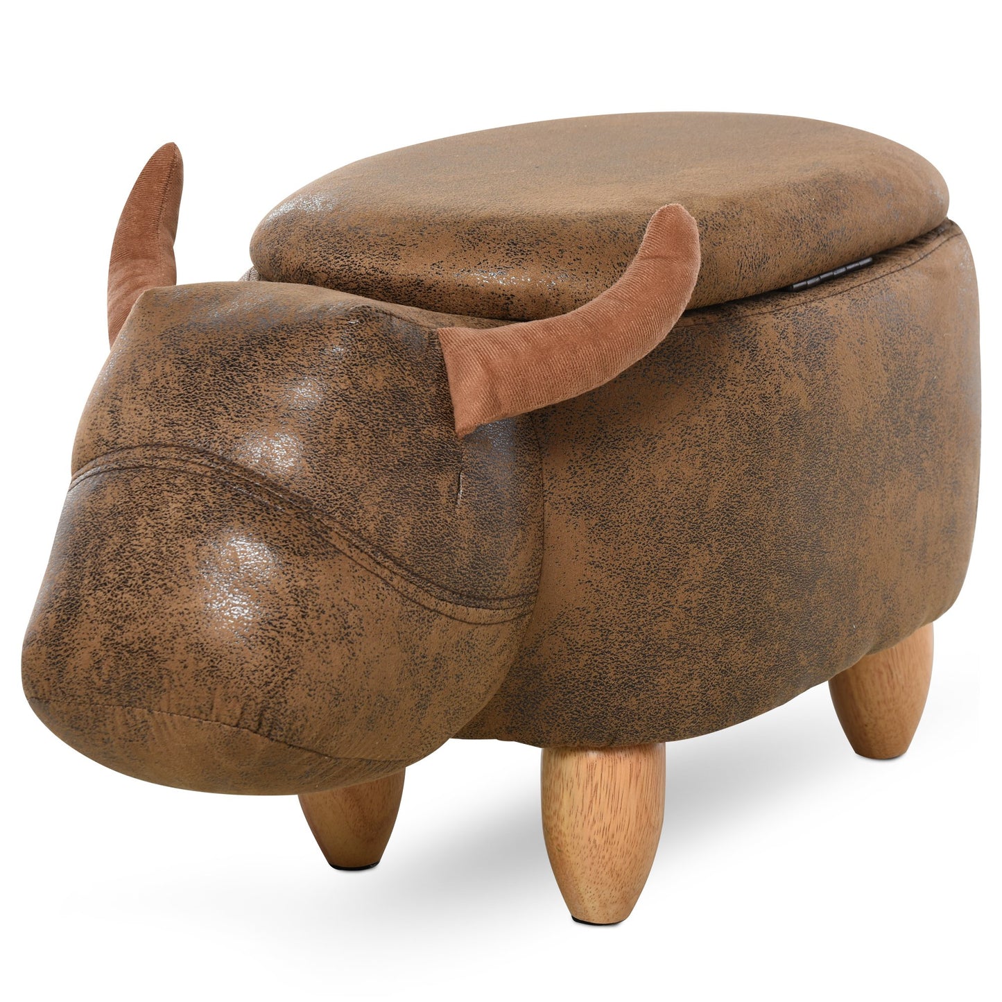 Pouf Cutie Suport pentru picioare in Forma de Bivol Capitonat 62x35x36cm Maro