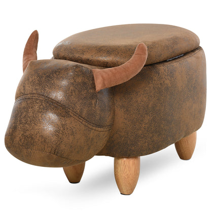 Pouf Cutie Suport pentru picioare in Forma de Bivol Capitonat 62x35x36cm Maro