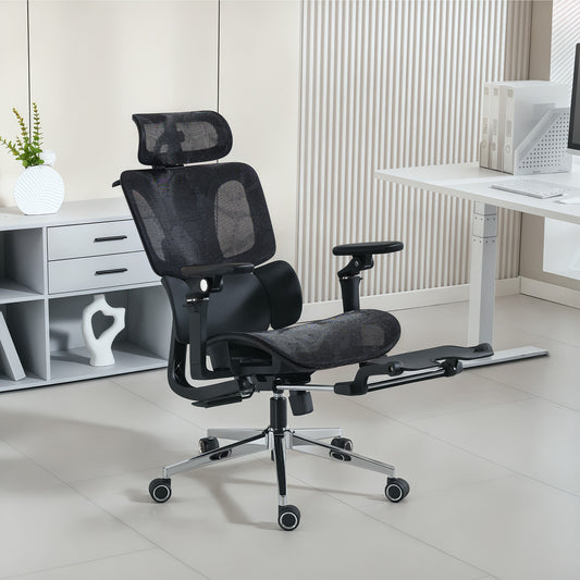 Scaun de Birou Ergonomic din Plasă cu Cotiere, Tetieră, Spătar Reglabil, Funcție Legănare, Negru