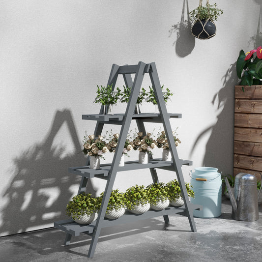 Suport pentru Plante Vertical cu 3 Niveluri, din Lemn de Brad, 100x36x112 cm, Gri