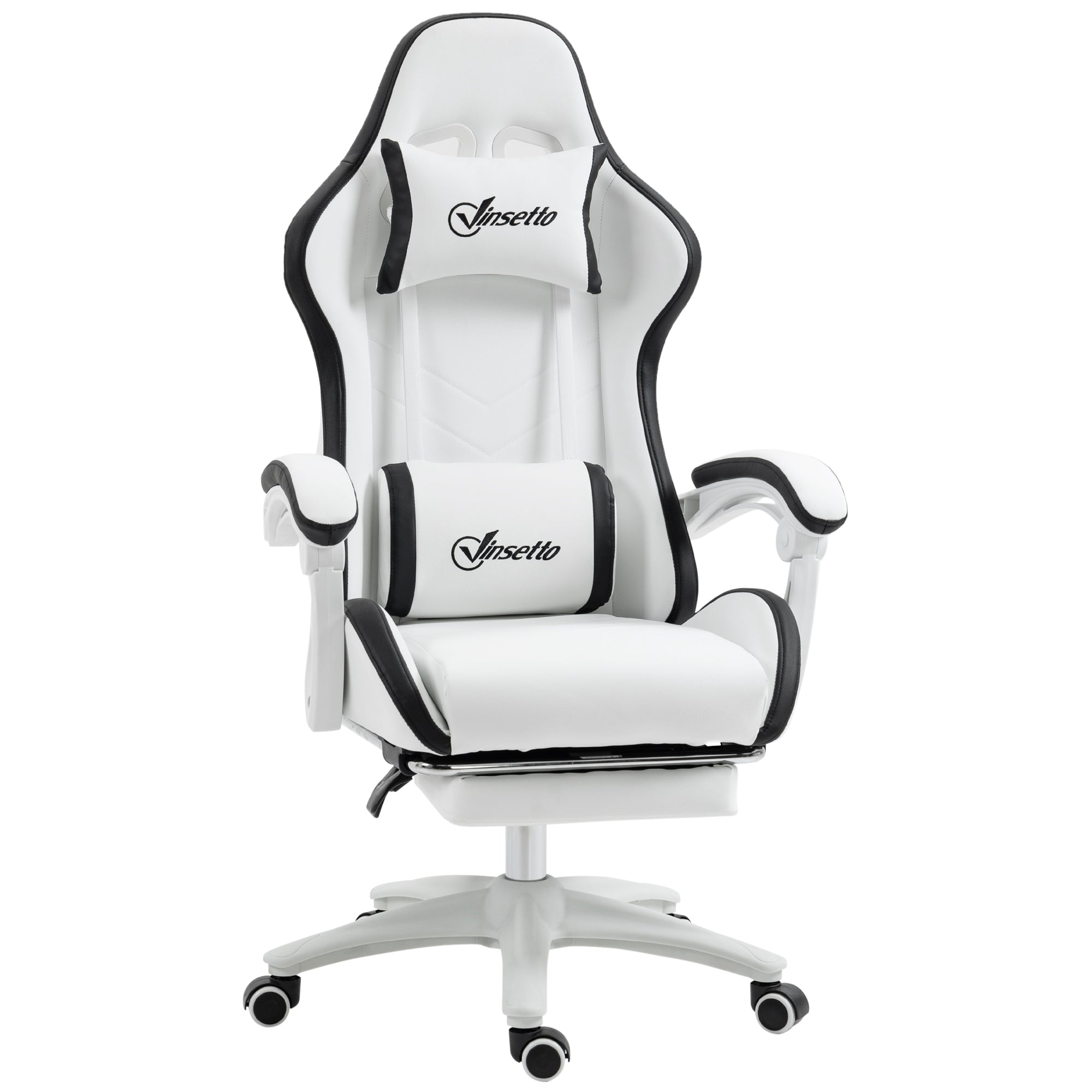 Scaun Gaming Reglabil pe Înălțime, Rabatabil și cu Suport pentru Picioare, Alb
