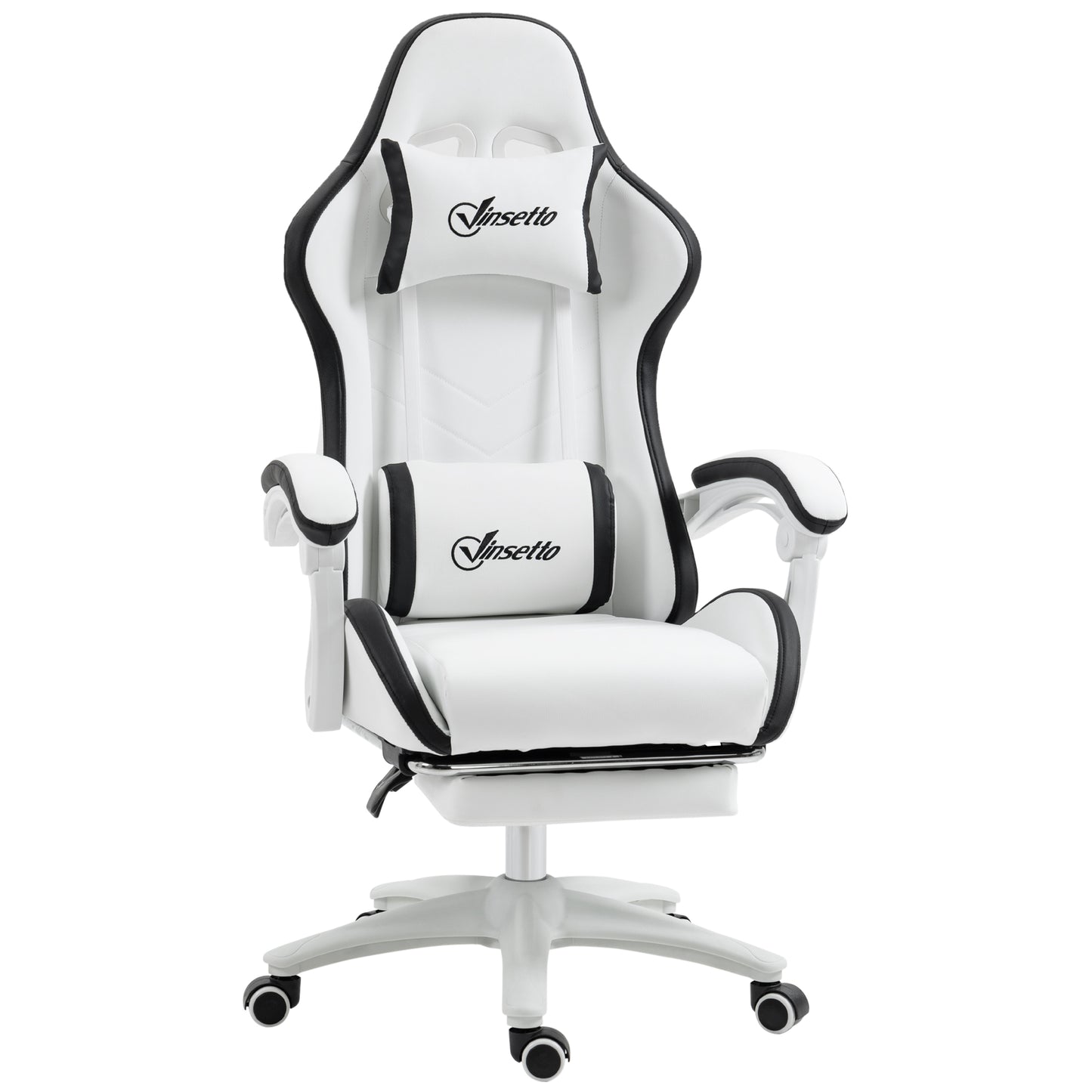 Scaun Gaming Reglabil pe Înălțime, Rabatabil și cu Suport pentru Picioare, Alb