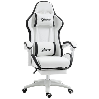 Scaun Gaming Reglabil pe Înălțime, Rabatabil și cu Suport pentru Picioare, Alb